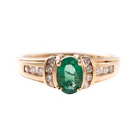 A Lady's Emerald and Diamond Ring in 14K Gold
