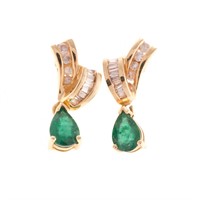 A Pair of Emerald and Diamond Earrings in 14K Gold