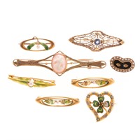 A Collection of 8 Victorian Enamel Pins