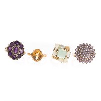 Four Gemstone Cluster rings in Gold