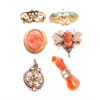 A Collection of 6 Victorian Brooches