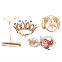 Four Lady's Victorian Brooches in Gold