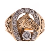 A Gentlemen's Diamond Horse Shoe Ring in 14K
