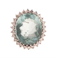 A Lady's 14K Large Aquamarine & Diamond Ring