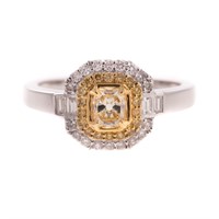 A Lady's Yellow Cushion Diamond Ring in 18K