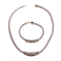 Silver & 18K Braided Gemstone Necklace & Bracelet