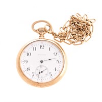 A Gent's 14K Waltham Pocket Watch & Chain