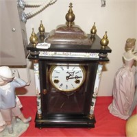 Enamel & Marble Case Clock w/Ship Pendulum