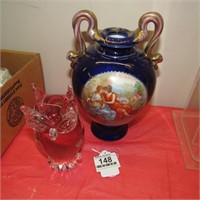 Austrian Porcelain Colonial Vase &Murano Glass Owl