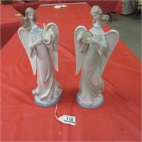 Lladro Porcelain #5549 & 5550 Angel Candleholders