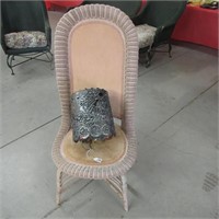Cut Tin Shade Candelabra & Wicker Highback Chair