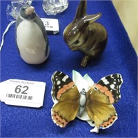 3 Porcelain Figurines- Goebel Rabbit, Coppenhagen