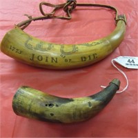2 Powder Horns- 1 Old, other with 1775 Join or Die