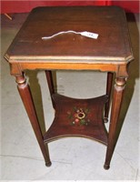 Antique Accent Table w/Floral Painted stretcher