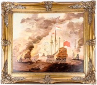 Art Painting British Naval Sea Battle Sailing Ship
