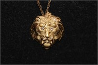14kt yellow gold Lion Pendant & Chain, Lion has