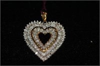 10kt yellow gold double Heart Diamond Pendant