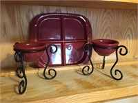 Longaberger Pottery Snack Tray & Dip Stands