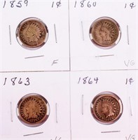 Coin 4 Indian Cents 1859,1860, 1863 & 1864