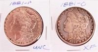 Coin 2 Morgan Silver Dollars 1881-P & 1881-O