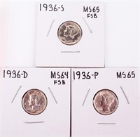 Coin 3 High Grade Mercury Dimes Uncirculated