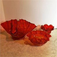3 Amberina Glass Bowls