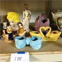 Lot of Ceramic Items, Figurines, Baskets Misc.