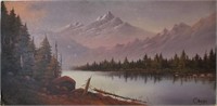 Oil on Board Mountain Landscape by C. Webster