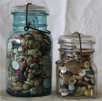 Lot of 2 Antique Canning Jars w/ Buttons & Beads