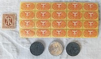 Lot of WW2 Era Nazi Germany Stamps and Coins