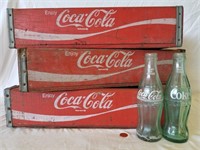 Lot of 3 Vintage Coca-Cola Crates & 2 Bottles