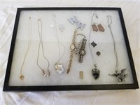 Display Case with Sterling & Costume Jewelry