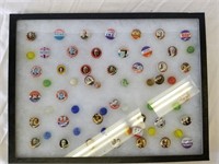Display Case with Political Buttons & Marbles