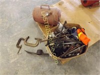 SMALL AIR TANK, C-CLAMPS & MISC. TOOLS