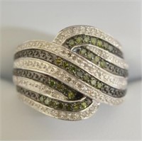 Genuine Fancy Color Green and White Diamond Ring