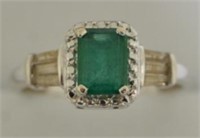 Genuine Emerald Diamond Baguette Ring 10kt