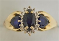 Genuine Sapphire Diamond Ring 10kt