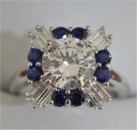 3ct Blue and White Sapphire Solitaire Ring