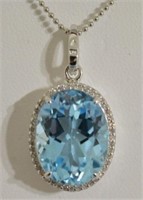 10.22ct Genuine Blue Topaz Diamond Necklace