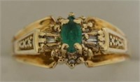 Genuine Emerald Diamond Ring 10kt