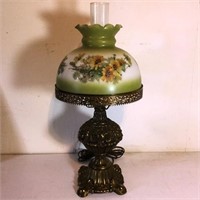 Glass Shade Table Lamp, Metal Base, Floral Shade