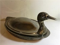 Silver Plated Duck Serving Dish, Pyrex Liner, 23"