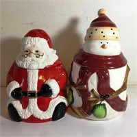 Two Cookie Jars, Christmas Santa and Snowman