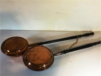 Two Matching Bed Warmers, Copper with Wood Handles