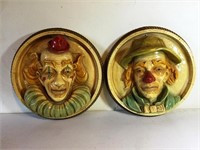 Two Molded Plastic 3D Clown Faces