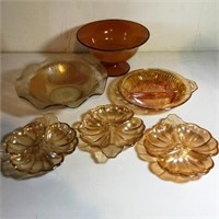 Lot of Amber Glass, Marigold, Candy Dishes