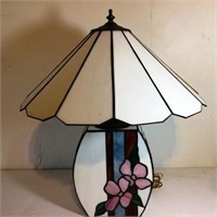 Reproduction Leaded Lamp, White with Floral Base