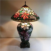 Contemporary Leaded Lamp, Floral Shade and Base