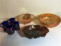 Box Lot of Carnival Glass, Gold and Purple