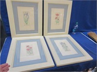 4 floral lithographs signed & numbered